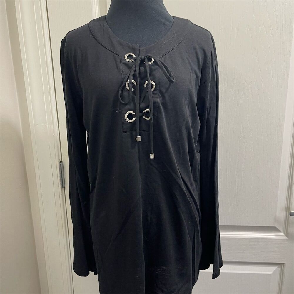 Michael Kors Women's Lace-Up Dress with bell sleeves Black Size M Casual Top